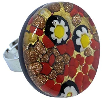 Ring Muranoglas Millefiori 2,3 cm verstellbar Einheitsgröße inklusive Geschenkbox und Zertifikat