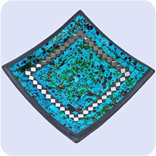 Simandra Mosaikschale Tonschale Glasschale Dekoschale Mosaik Kunsthandwerk Glassteine Deko Quadrat Spiegel mini Farbe Blau