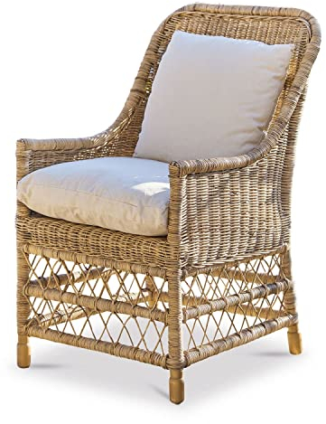 Loberon Sessel Giepmare, mit wunderschöner Rautenoptik im Fußbereich, Handarbeit, Gartenmöbel, Sitzmöbel, Outdoorsessel, Rattan, Baumwolle, braun