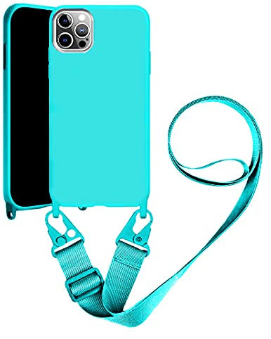 Neck Strap Cases Compatible with Apple iPhone 12 Mini Case Soft Crossbody TPU Case with Adjustable Lanyard Cord Shockproof Silicone Gel Cover Shell (Glacier blue)