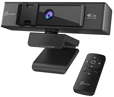 j5create 4K-Ultra-HD-Webcam mit 5X Digitalzoom, Sichtschutz, Zwei High-Fidelity-Mikrofonen, Fernbedienung, USB-C | ideal für Videokonferenzen, Online-Unterricht, Live-Streaming (JVCU435)