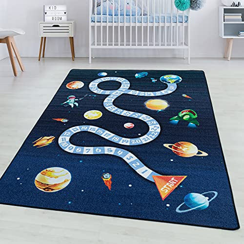 SIMPEX KinderTeppich, Weltraum Design, Teppich Marineblau, 100 x 150 cm, Teppich für Kinder, Teppich Kinderzimmer