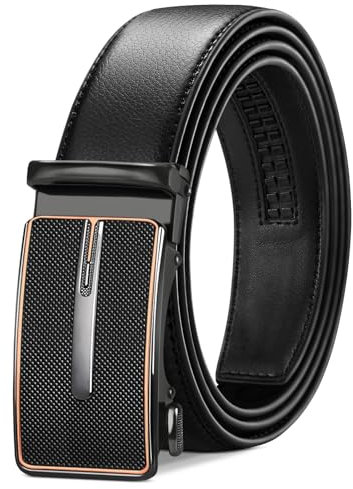 TANGCHAO Gürtel Herren Ratsche Automatikschließe 35 mm Breit Schwarz Gürtel Business Anzug Ledergürtel für Herren,Größe Angepasst 12-HEI-ZD 145CM
