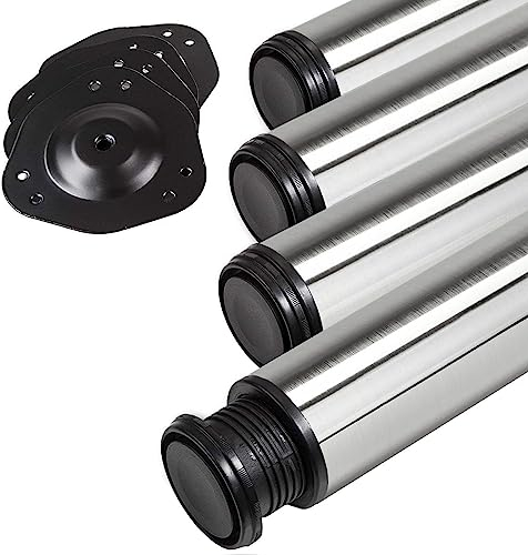 SOTECH 4 pièces Pieds de table Hauteur 870 mm Ø 76/80 mm acier inoxydable brossé charge maximale 300 kg (75 kg par pièce) avec réglage en hauteur de 32 mm
