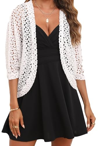 Gyabnw Bolero Shrug for Women Crochet Short Sleeve Cover-Up Summer Jackets Wedding Weddings Evening White