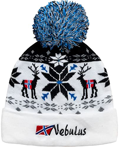 Nebulus Unisex Mütze Inverno, mit Norweger Muster, mit Bommel, weiß-schwarz - OS