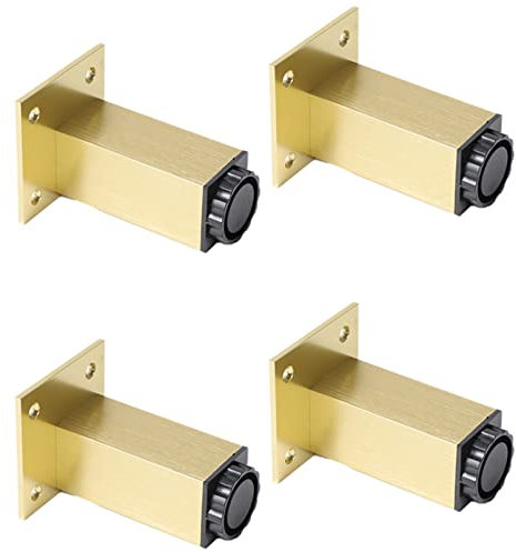 Lot De 4 Pied Table Haute Reglable Pied De Meuble Mat Doré Pied, Aluminum Alloy | Finition en Anodisé | 6-40 cm Pieds De Table Basse, pour Meuble Commode Pied Table Console (10cm,Doré)