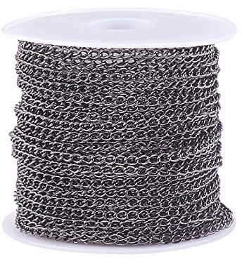 Airssory 10m/32.8ft Twisted Chains Link Curb Chains Soldered with Spool for Necklace Jewelry Accessories DIY Making - 3x2mm
