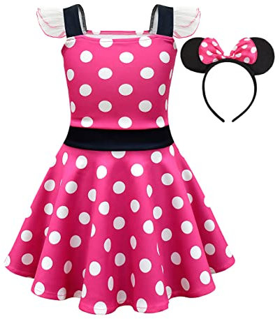 Lito Angels Vestito Costume Minnie con Cerchietto per Bambina Taglia 3-4 anni, A - Pois Rosa Caldo