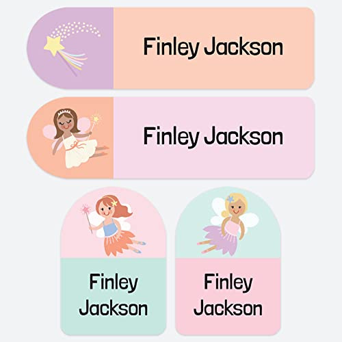 50 x No Iron Personalised Stick On Waterproof Washable Name Labels Great for Clothes, School Uniform, Equipment, Shoes. School, Nursery, Day Care, Hospital - Princess Fairies