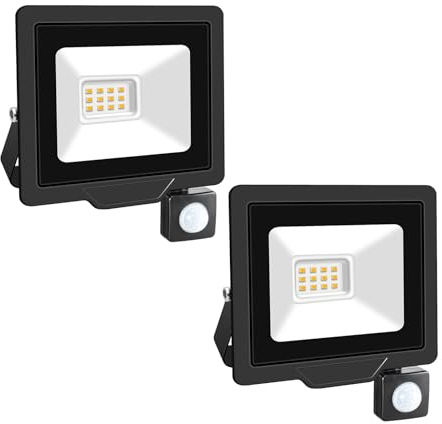 RIGIDON 2x 10W Aussenleuchte Bewegungsmelder Led Strahler, Außen Led Lampe, 1000LM 3000K Warmweiß Led Flutlicht Außenleuchte, Wasserdicht Außen-Leuchte Flutlicht Für Garten Garage Carport Hauswand