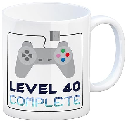 40. Geburtstag Kaffeebecher mit lustigem Spruch: Level 40 eine Tasse als ausgefallenes Geburtstagsgeschenk zum 40 für den runden Geburtstag für Frauen und Männer
