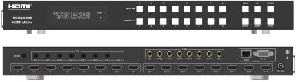 FOURKAY 8x8 4K HDMI Matrix Switch with Downscaling, ARC, HDR10+, HLG, Dolby Vision, Atmos. 4K@60Hz support for SkyQ UHD
