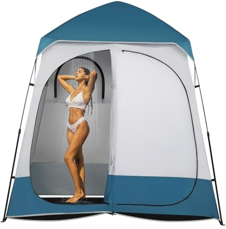 Outvita Oversize 2 Rooms Shower Tent, 7.5 FT, Blue & White