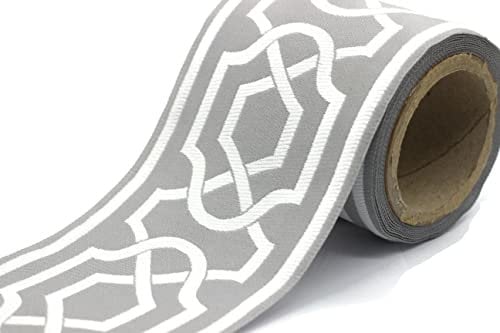 Fantastic Kurdele Jacquard-Band für Vorhänge, Gardinen, Gardinenband, 10 cm, 3,8 Yard, Grau/Weiß, Polyester, DIY-Projekte, Universal, Geometrisch, Neu