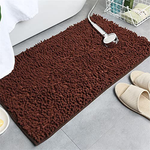 Odot Chenille Badematte, Saugfähiger WeicherBad-Teppiche Anti-Rutsch Bequeme Waschbarer Küche Bad Badteppich Flauschiger Badezimmerteppich in Shaggy-Optik (Braun,50X80CM)