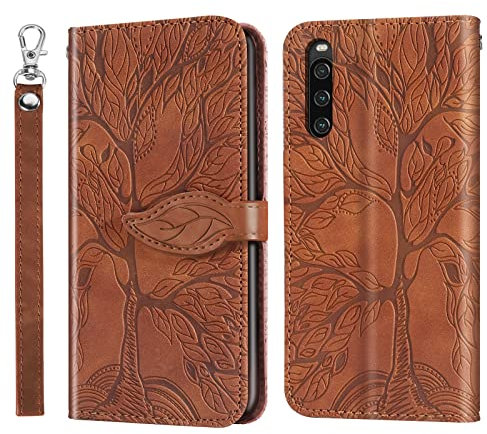 Rostsant Handyhülle für Sony Xperia 10 IV Geprägter Baum PU Leder Klapphüllen Brieftasche Tasche Hülle für Sony Xperia 10 IV 5G - Braun