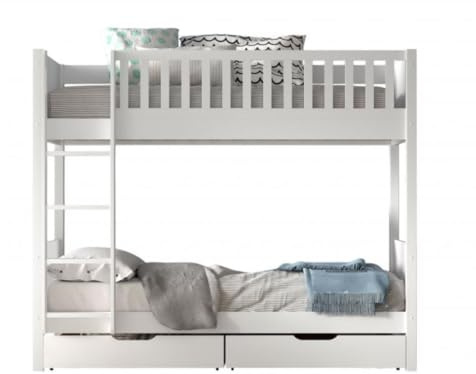 Vipack Etagenbett Scott 90x200cm Kiefer weiß inkl. 2 Schubladen und Rollrost