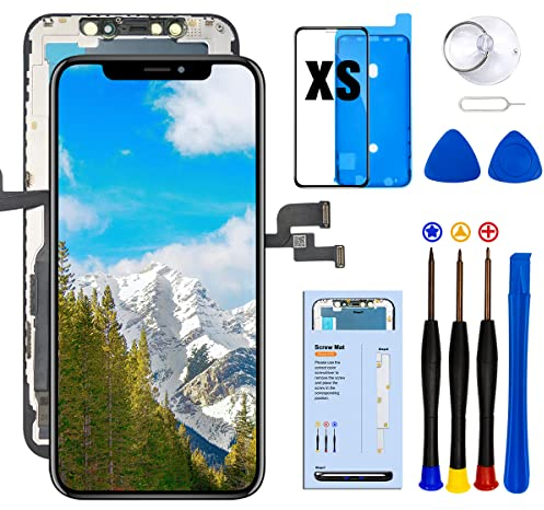 Dinow für iPhone XS Display Bildschirm(Schwarz) 5,8 Touch Screen Ersatz, Display iPhone XS Digitizer Frame Assembly mit 3D Touch + Tool Kit mit Modell A1920, A2097, A2098, A2100