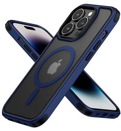 MobNano Magnetic Case for iPhone 14 Pro, Military Grade Drop Tested, Compatible with MagSafe, Frosted Case (6.1), Blue/Black
