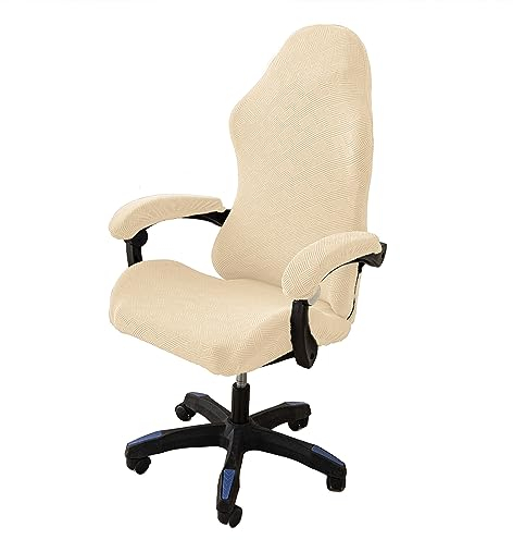 LIFEDX Housses de Chaise de Gaming,Housses de Chaise de Jeu Extensible 4 pièces,Housse de Chaise de Bureau avec Accoudoirs/Dossier de Chaise,Housse de Fauteuil Rotatif,Pas de Chaise-Beige