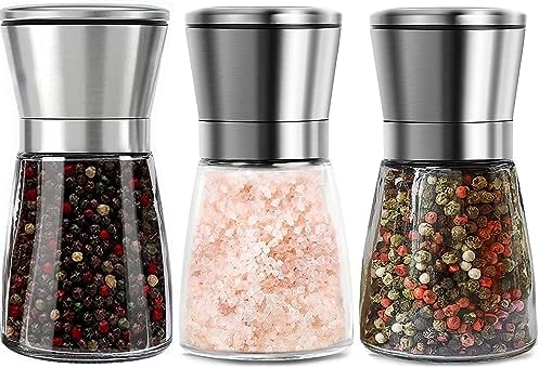 3 Pièces Ensemble de Moulins à Sel et Poivre en Acier Inoxydable, Poivre en Céramique de Qualité Supérieure avec Grosseur Réglable Moulin a Sel Poivrier Manuel pour la maison ou la cuisine, 180ML