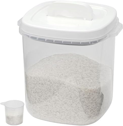 Greenfields Airtight Food Storage Container with Lid - Rice Storage with Measuring Cup - BPA Free Plastic Cereal Container - Kitchen, Worktop, Storage for Flour, Pet Food, Beans (10KG)