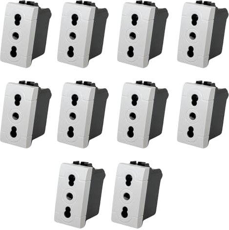 10 Pezzi Presa Bipasso Living 2P+T 16A ANMECS Presa Bivalente Compatibile per serie Civile Bticino Bianco (Presa Bipasso 1002, 10)