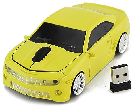 Elprico 2,4 G Kabellose, Hochpräzise Computermaus in Autoform, Sportwagen-Design für Laptop (Gelb)