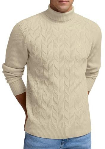 Sailwind Mens Jumpers Turtle Neck Sweaters Twisted Knitted Tops Slim Fit Knitwear Basic Solid Colour Pullover (Beige, XL)