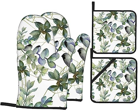 Mitaines de Four Feuilles d'eucalyptus Vertes Gants de Four et maniques résistants à la Chaleur élevée pour la Cuisine Cuisson Cuisson Barbecue