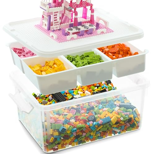 Citylife Aufbewahrungsboxen mit Deckel, 16L aus Kunststoff mit Gebäude Grundplatte Deckel und abnehmbarem Tablett, Craft Veranstalter | Clear Storage box für die Organisation von, Perle, Werkzeug