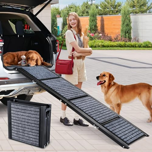 Extra lange 170 cm faltbare Hunderampe für große Hunde, Hunderampe für Auto mit rutschfester Teppichoberfläche, tragbare Hundetreppe für mittelgroße und große Hunde bis zu 113 kg, steigen Sie in ein