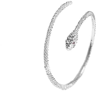 BSLVWG Frauen Armband Silber Schlange Manschette - Offene, Einstellbare Wrap Bypass Armreif - Lustige Biegbare Tier Schmuck für Frauen Mädchen