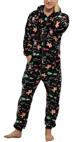 Pigiama da Uomo Tutina Natalizia Tutina Intera Pigiama in Pile Pigiama a Maniche Lunghe Pigiama Intero Invernale Tutina soffice con Cappuccio Indumenti da Notte Abbigliamento per la casa