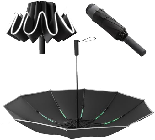 Oziral Regenschirm Sturmfest Taschenschirm Wetterfest Automatisch 50+ 99% UV-Schutz öffnend Zusammenklappbar Golfgröße belüftet Winddicht Verstärkt Doppellagiger Regenschirm, Schwarz, Damen Herren