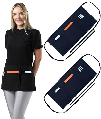 TOSHE Taillenschürze mit 3 Taschen, wassertropfenresistent, Premium-Baumwolle, Kellnerschürze in 10 Farben erhältlich, Schwarz, 2 Pack