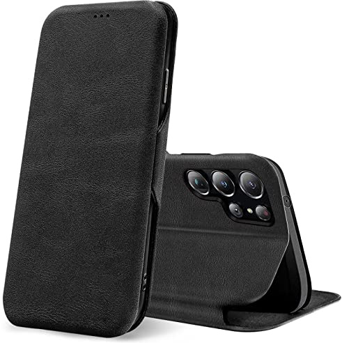 CoolGadget Klapphülle für Samsung Galaxy S24 Ultra mit Kartenfach Schwarz | Business Flip Case mit Standfunktion, Magnetverschluss, strukturierte Oberfläche, schlank und leicht