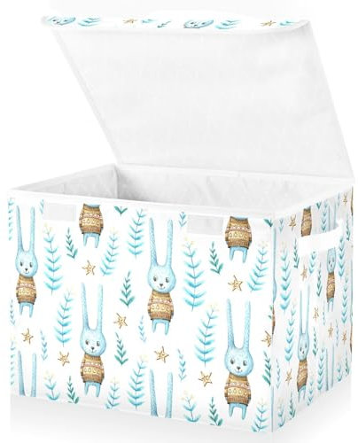 Mnsruu Storage Boxes with Lids,Watercolor Bunny Rabbits Fabric Storage Boxes Baskets Containers Organizers for Toys,Clothes and Books