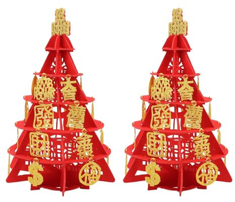 2 Sets Rotes Geldbaum-Arrangement für das Frühlingsfest für Kreative Glücksgeld-Dekorationen, Vliesstoff, Frühlingsverzierte Verzierungen, Stoffornamente, Baumständer