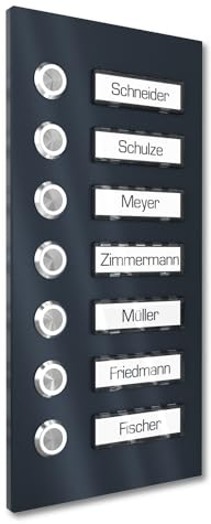 Graviers Design Campanello multi familiare con Pulsante LED Targhetta 7 nomi - V2A acciaio inox 140x290 mm Verniciatura a polvere RAL 7016 - incasso selezionabile esterno porta d'ingresso