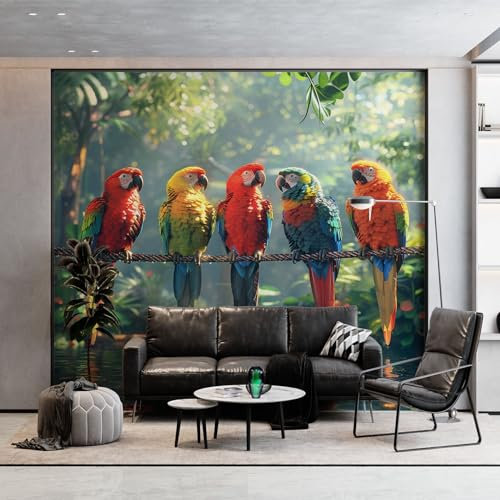 3D Tapete Dschungel Tier Papagei Fototapete, Bunt Wandbild Wandtapete Haupt dekorationen für Wohnzimmer Schlafzimmer Büro, Flur, 200 x 140 cm (WxH) Vlies Tapete Wanddeko