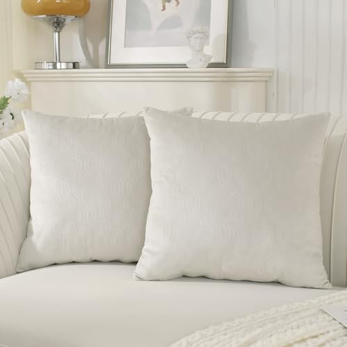 Ystyle Federe Cuscini Divano 45x45 - Copricuscino Divano 2 Pezzi in Velluto con Cerniera Invisibile Morbidi e Lavabili, Copricuscini per Salotto e Camera Soggiorno Letto - Beige Bianco