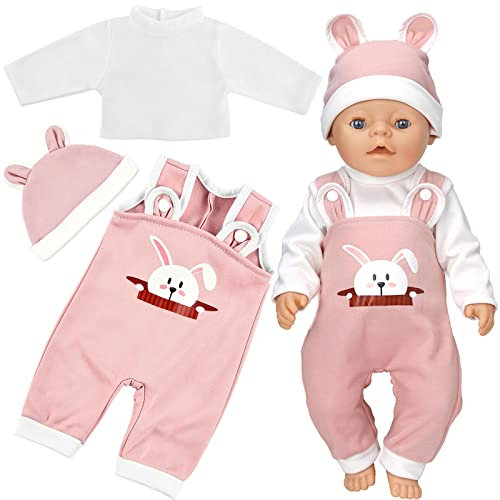 Kleidung Outfits für Baby Puppen, Puppenkleidung, New Born Baby Puppen, Puppenzubehör mit Hut Langarm Hose, für Babypuppen 35-43 cm, Geschenke für Mädchen Jungen (Rosa, C)