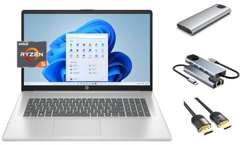 HP 17.3 FHD Laptop, 6-Core AMD Ryzen 5 7430U (beats i7-1255U), 32GB RAM, 2TB SSD + 256GB Portable SSD, WebCam, KeyPad, WiFi6, USB-C, HDMI, 3-in-1 External Storage Bundle, US Version KB, Win 11