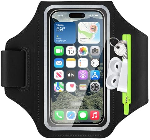 NEUTYPECHIC 6.8 Pollici Fascia da Braccio con Borsa Auricolare, Fascia Sportiva da Braccio Porta Cellulare Universale, Braccio Portacellulare Armband Striscia di Avvertenza Fluorescente per Jogging