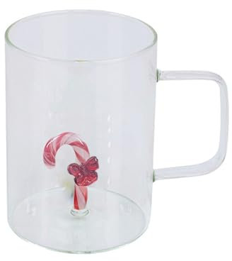 Práctica taza de vidrio de árbol de Navidad 3D Elegante taza de vidrio con tema de Navidad con bastón de caramelo para bebidas frías y calientes