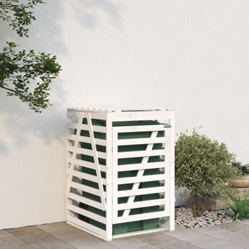 Juroupi Wheelie Bin Storage White 84x90x128.5 cm Solid Wood Pine,Household Supplies,Waste Containment Accessories,Waste Container Enclosures-825101