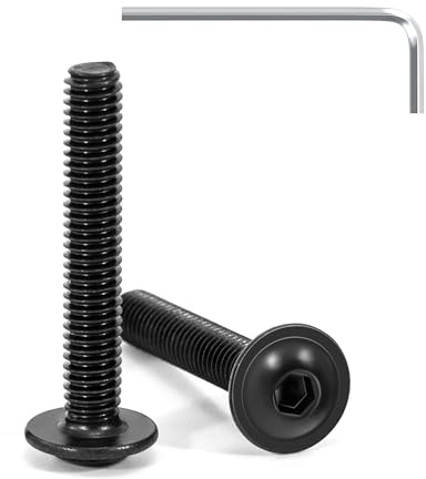 Tunejoy 20 Pièces Vis à Tête Bombée avec Bride M4 x 25 mm Noir Vis à Six Pans Creux en Acier Inoxydable A2 V2A Boulons à Tête Hexagonale avec Clé Allen Filetage Complet