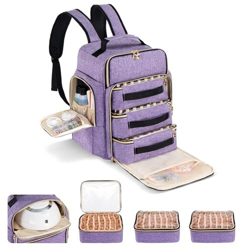 Hautton Organizer Smalti per Unghie, Organizer Molto Grande per 126 Flaconi di Smalto e Accessori per Lampada Unghie UV, Borsa da Viaggio per Manicure -Viola